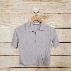 💘 Zara Purple Ribbed Cropped Collar Top Small